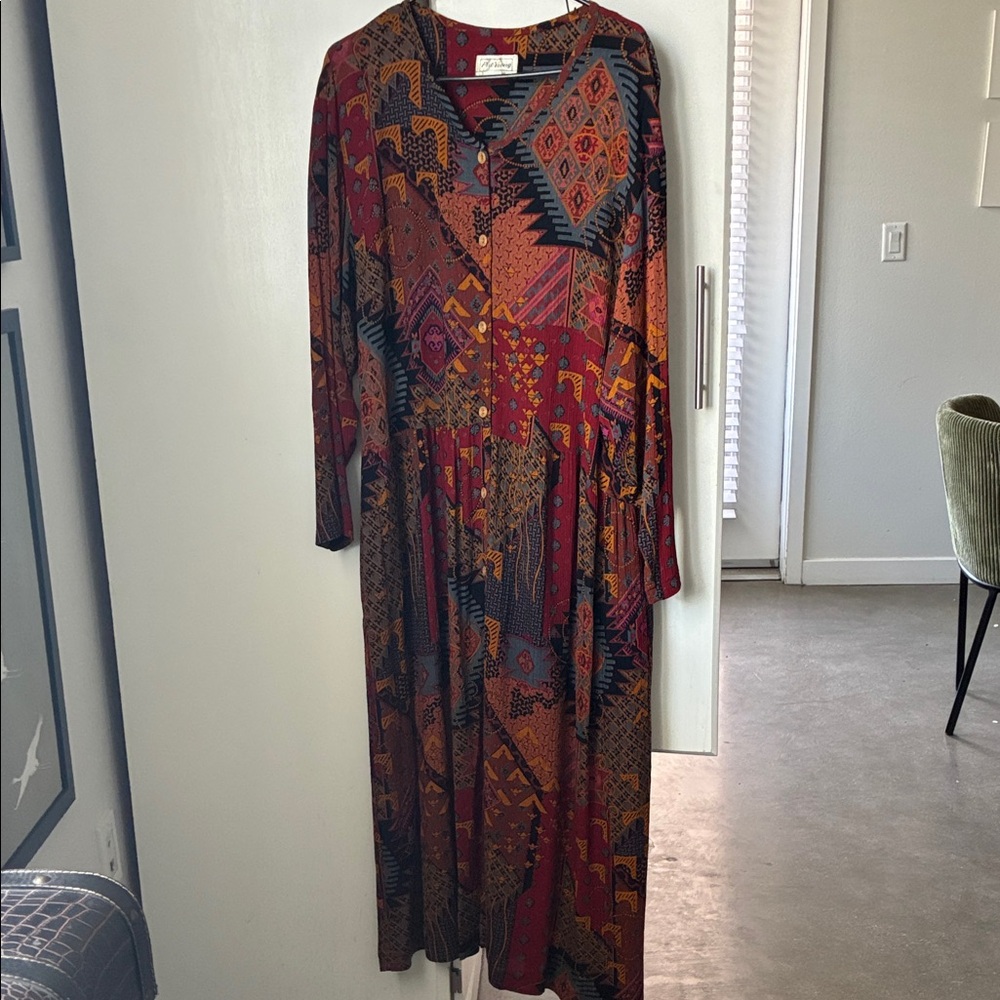 Vintage Collectable EUC 1960's  Pat Young Multicolor Geometric Boho Dress
